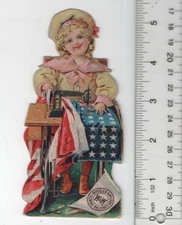 Wheeler & Wilson Victorian Trade Card 1880s 3"x5" US Flag Sewing Machine VTC-X94