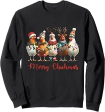Merry Chickmas Christmas Funny Chicken Design Lights Unisex Crewneck Sweatshirt