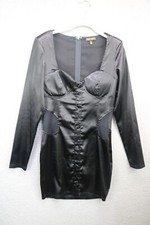 Kaylee Kollection Long Sleeve Black Satin Cut-Out Dress-Large-Whimsigoth-Goth