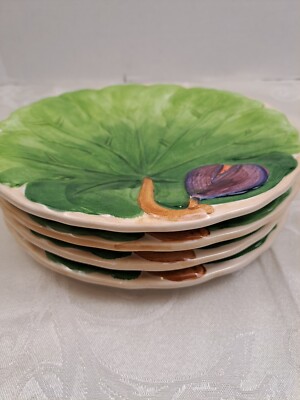 Ceramiche Leonardo Made In Italy Lunch Side Pate 9''D Ceramic Fig Leaf Set of 4 