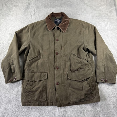 #ad #ad American Eagle Jacket Mens Medium Green Canvas Barn Chore Coat Flannel Lined $39.99