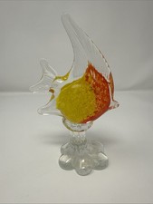 Art Glass Angel Fish Hand Blown Murano Style Figurine Aquarium Yellow/Red