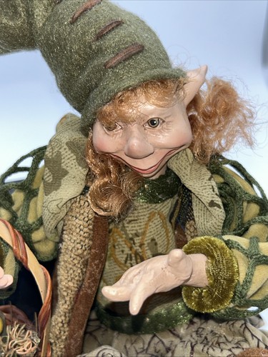 Vintage Woodland Elf Christmas Fairy Doll Katherines Collection Basket Acorns - Picture 2 of 14
