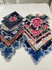 Vintage Ladies Hankies Lot Of 12 - SHADES OF DARK BLUE OR NAVY BLUE