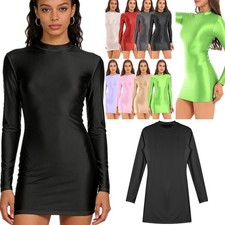 Sexy Women Mini Dress Tight Bodycon One Piece Nightwear Stretchy Glossy Costume