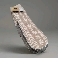 MUK LUKS Aloe Infused Sherpa Lined Slipper Socks L/XL Beige Grey Cozy NEW