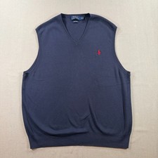Polo Ralph Lauren Pima Cotton Sweater Vest Mens XL Navy Blue Pullover V Neck