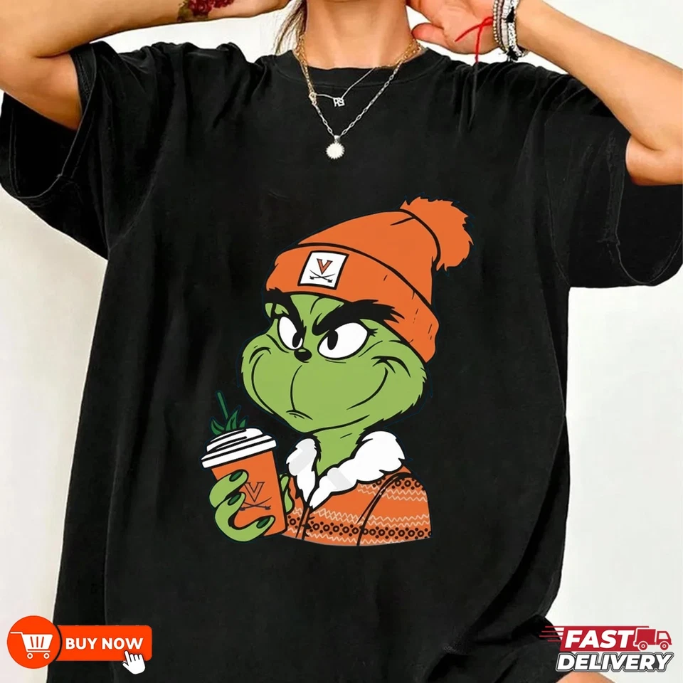 Grinch Christmas Virginia Cavaliers NCAA Football TShirt - Full Color, Full Size - Image 3 of 4