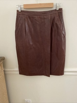 Massimo Dutti Genuine Leather mini Skirt Burned Cherry lining pockets zip Size S
