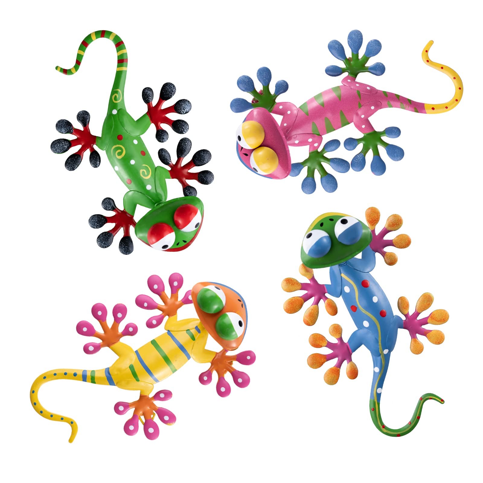 Metal Gecko Wall Art Outdoor Garden Decor Colorful Mexican Patio 4 Pack Set