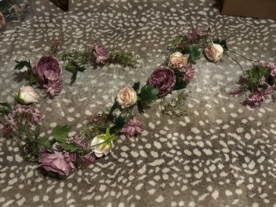 Purple Roses Floral Garland 6 Ft Flowers Spring Summer