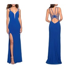 NWT La Femme Open Back Jersey Dress 27072 Women's Blue Size 4