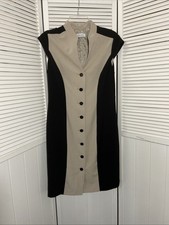 Calvin Klein Womens 10 Dress NWT Black Khaki Cap Sleeve Button Up Prep Chic