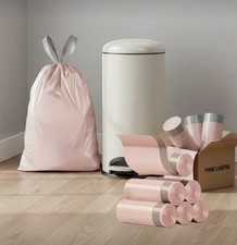 1 Roll 35pc Pink Drawstring No-Tear Trash Bags for General Waste