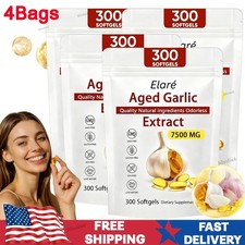 4Bag Elare Aged Garlic Extract, 300 Softgels,7500mg Odorless | Heart & Immune US