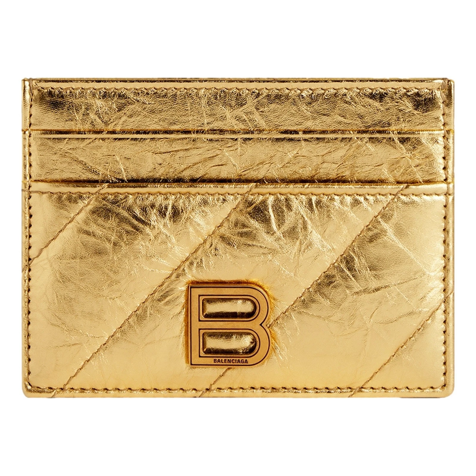 Balenciaga — New Balenciaga Crush Quilted Metallic Gold Card Holder Wallet BB Logo Leather