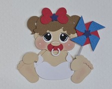 4th of July Baby Girl Brown Hair. Scrapbook, Card making Paper Piecing
