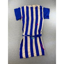 Vintage Flora Kung Petites Silk Blue Stripe Belted Shift Dress Size 2