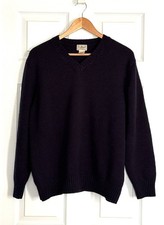 LL BEAN 100 Shetland Lamsbwool V Neck Sweater Mens Sz XL Navy Blue Warm Vintage