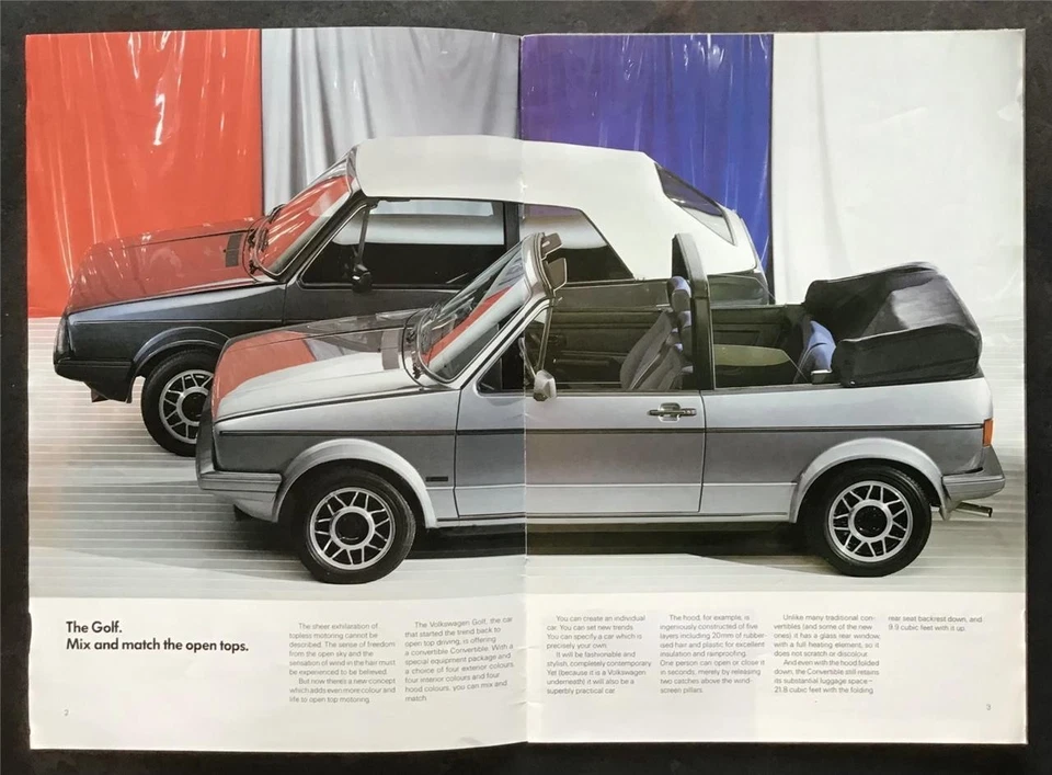 VOLKSWAGEN VW GOLF CONVERTIBLE QUARTET Car Sales Brochure 1987 #620/1190.29.96 - Image 2 of 3