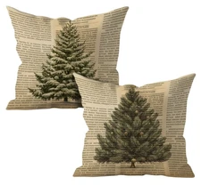 Vintage Christmas Tree Gifts Pillow Covers 18x18 Set of 2, Vintage Winter Pin...