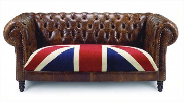 Union Jack 3-Sitzer Sofa Chesterfield Antikbraun British Vintage Leder-image