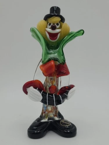 Vintage Murano Glass Clown Figure Figurine Hand Blown 8” Made In Italy