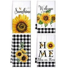 4 Pcs Sunflower Kitchen Towels Spring Summer Gifts Sunflower Floral Hand Dish...