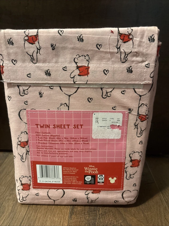 NUEVO Juego de Sábanas Disney Winnie the Pooh Tamaño Doble - Rosa con Globos Pooh y Corazón Foto 2 de 2