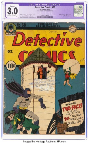 1942 D.C. Comics Detective Comics 68 CGC 3.0. 1st Two-Face Cover
