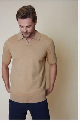 THREADBARE Desford Kurzarm Strick-Poloshirt In Irish Cream Klein (fm230-6)