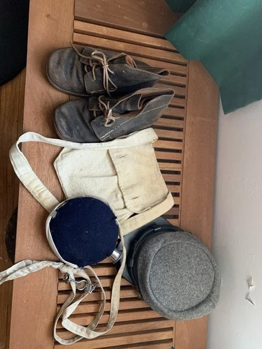 US Civil War Confederate Kepi Cap Hat, Sack, Canteen And Brogans