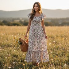 Cleobella Anika Pink Purple Floral Organic Cotton Voile Maxi Dress Size Medium