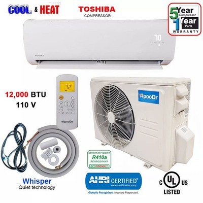 12000 BTU Ductless Air Conditioner Heat Pump Mini Split AC 110V 1 Ton W/Kit 16ft