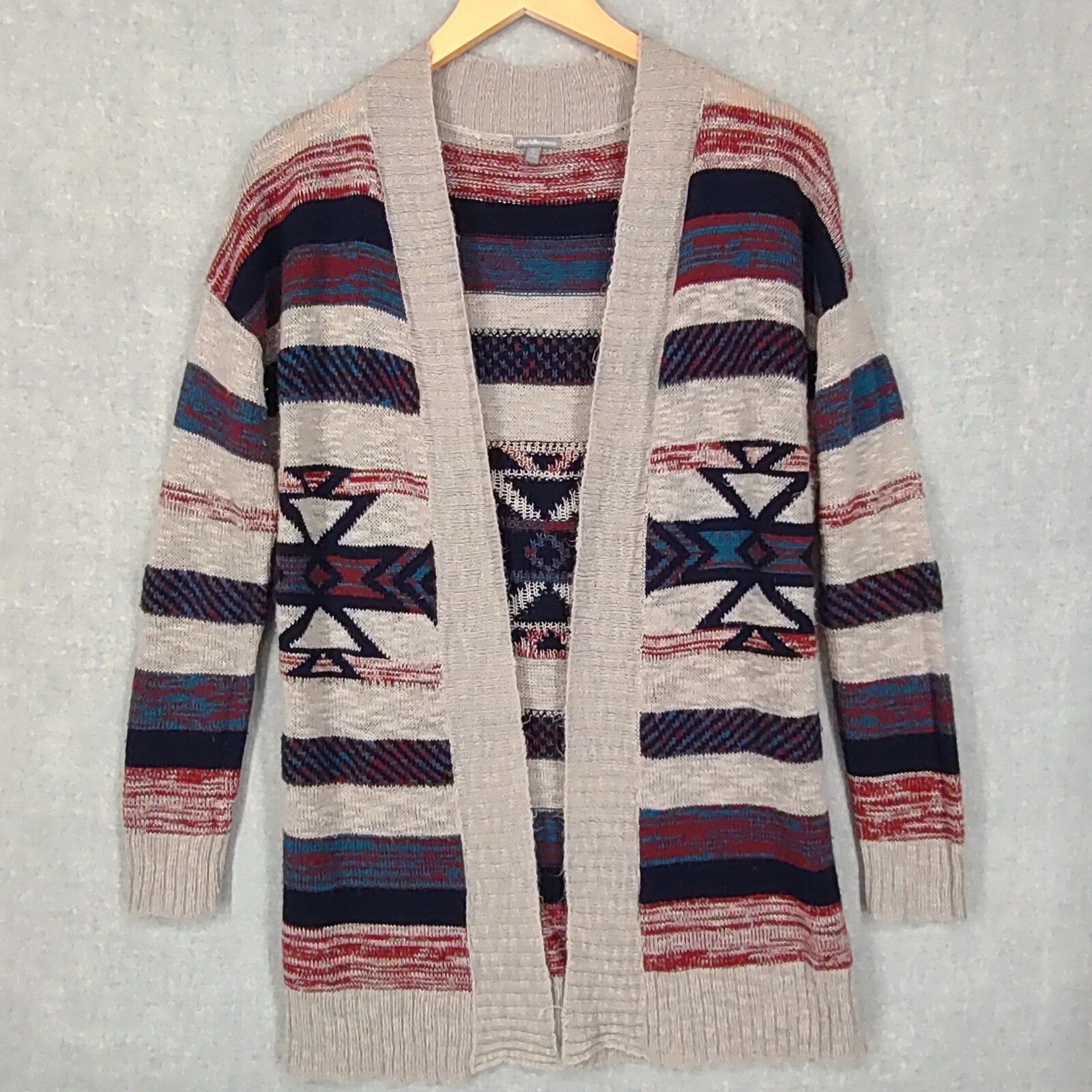 Womens Boho Tribal Lightweight Knit Sweater S Multicolor Open Cardigan Aztec