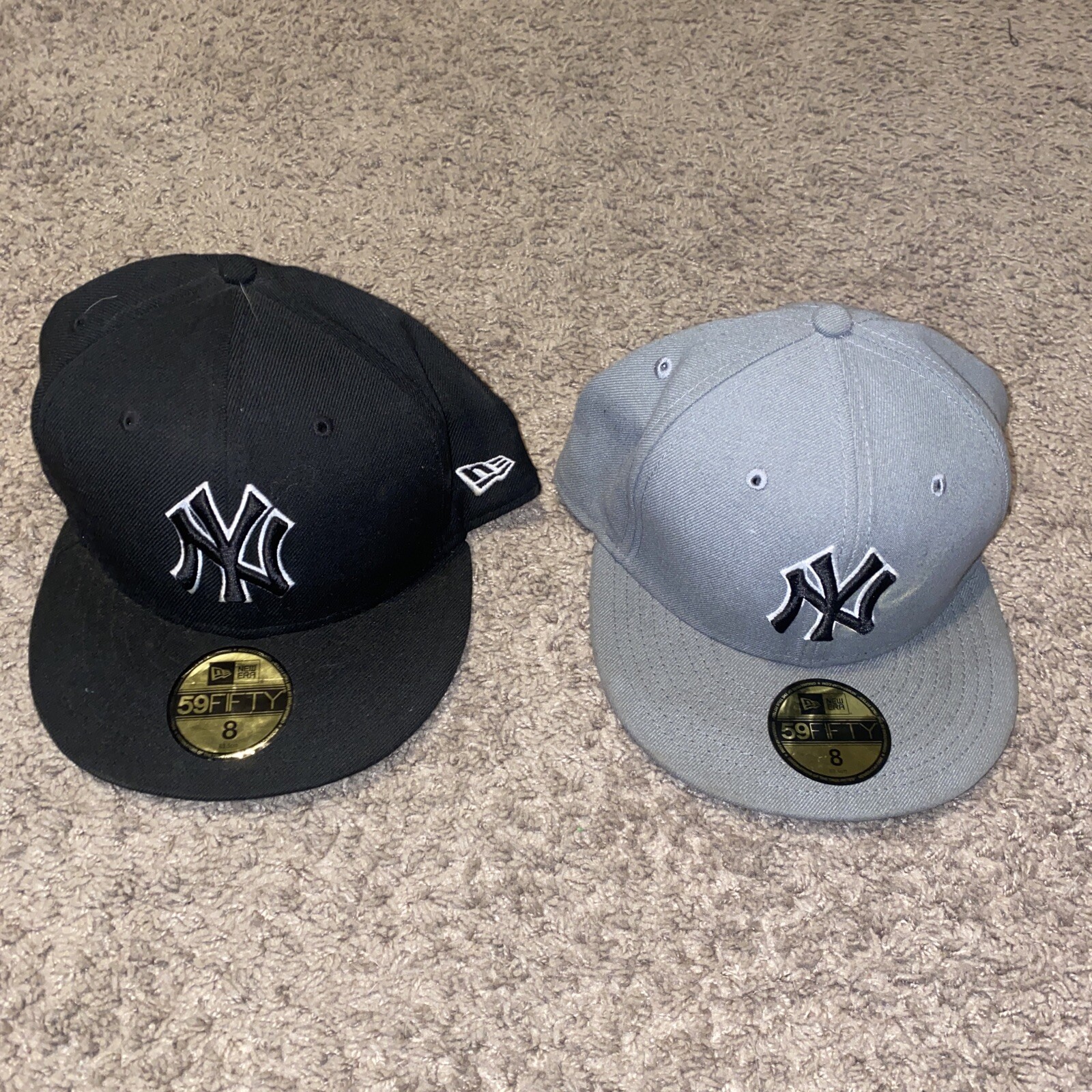 SET OF 2! MLB New York Yankees New Era 59Fifty Hat Cap! Black/Grey! SEE! AS-IS!