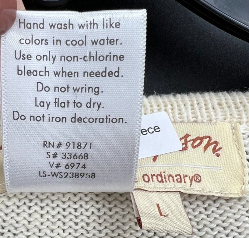 Norm Thompson开衫毛衣女式大号象牙刺绣花卉纽扣 — 第 4/4 张图片