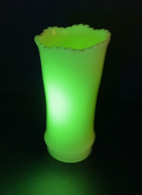 EAPG 6  Uranium Custard Glass Souvenir Vase, Souvenir Paint Has Been Removed