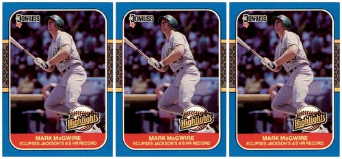 (3) 1987 Donruss Highlights #46 Mark McGwire Oakland Athletics Card Lot