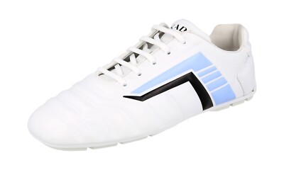PRADA Leather Rev Race Car Sneakers - 2EG325 - White Blue - NEW