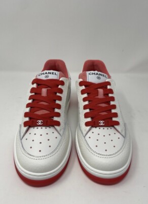 CHANEL フラットシューズ 38 ベージュ/ホワイト/レッド　スリッポン CHANEL フラットシューズ 38 ベージュ/ホワイト/レッド スリッポン