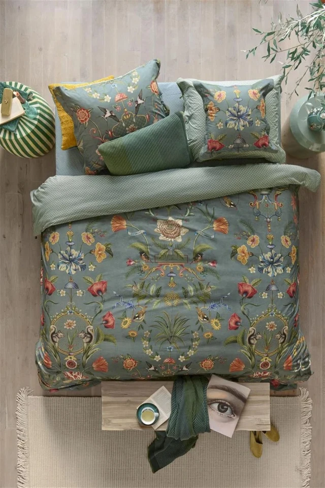 PIP Studio Perkal Bettwäsche 135x200 Botanico Verde Blue Vögel Blümen Wende - Bild 3 von 4