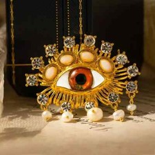 Broche insignia barroco imitación perlas ojo de diablo prendedor joyería diamantes de imitación para mujer