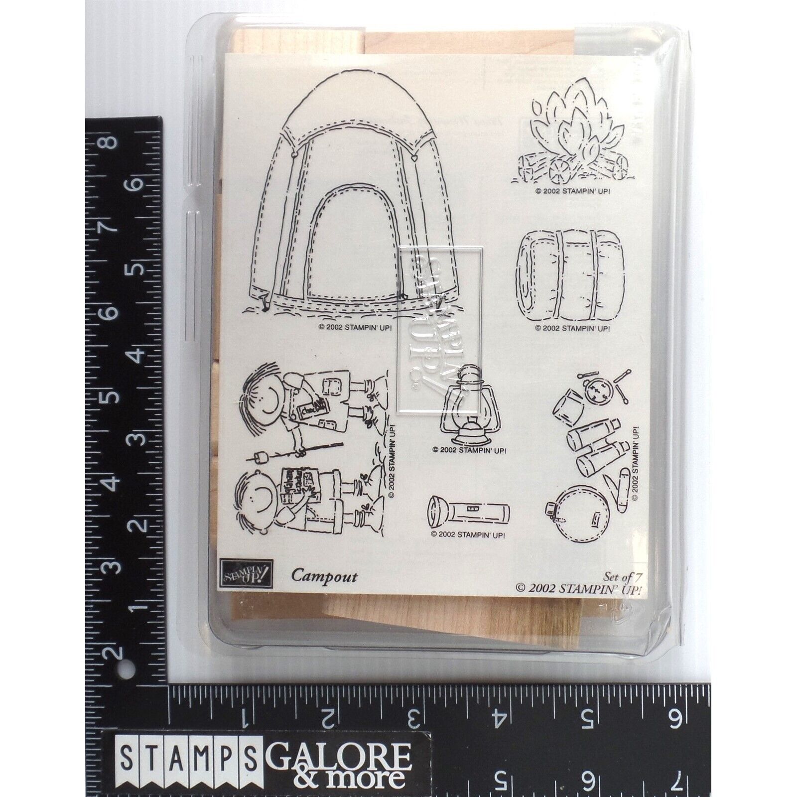 Stampin' Up! RUBBER STAMPS 2002 CAMPOUT TENT KIDS FIRE LANTERN SLEEPING BAG 