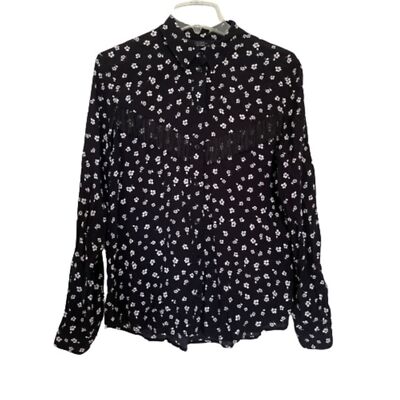 & other stories Fringe Western trim floral black white button down blouse top 6