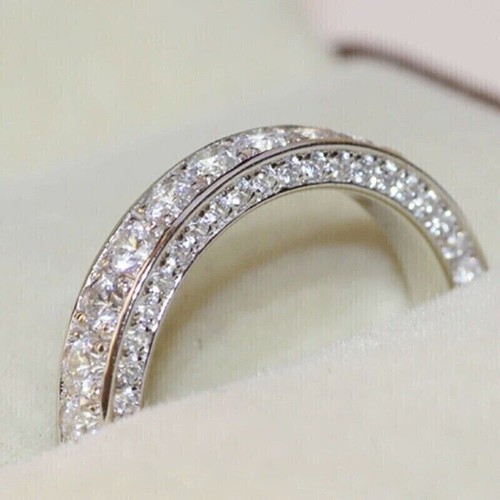 Round 3.00Ct Lab Created Diamond Eternity Wedding Band 14K White Gold Plated - Picture 5 of 5