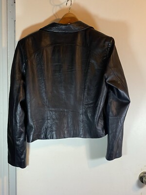 Vintage 90s Wilsons Leather Black Leather Jacket Leopard Print