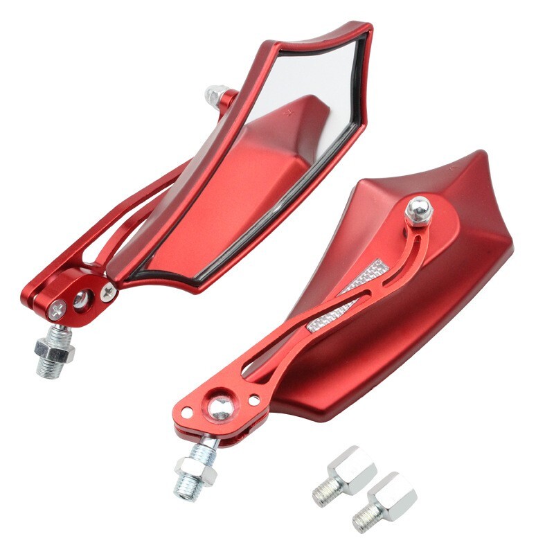 Universal Red Rear View Mirrors For Cruiser & Scooter – 8mm Or 10mm Thread – 360° Swivel