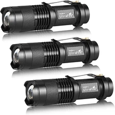 ULTRAFIRE 3 Pack Mini Flashlights Focus Adjustable SK68 Single Mode Tactical LED