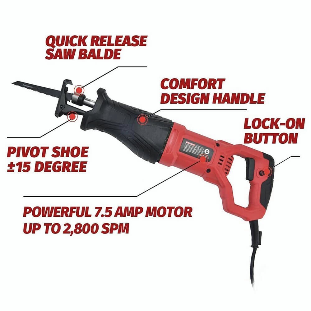 PowerSmart Electric Reciprocating Saw 7.5 Amp with 5 Blades Cutting